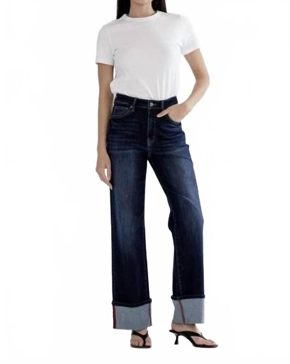 NEW MICA DENIM high rise wide leg with cuffed hem jeans in blue whale